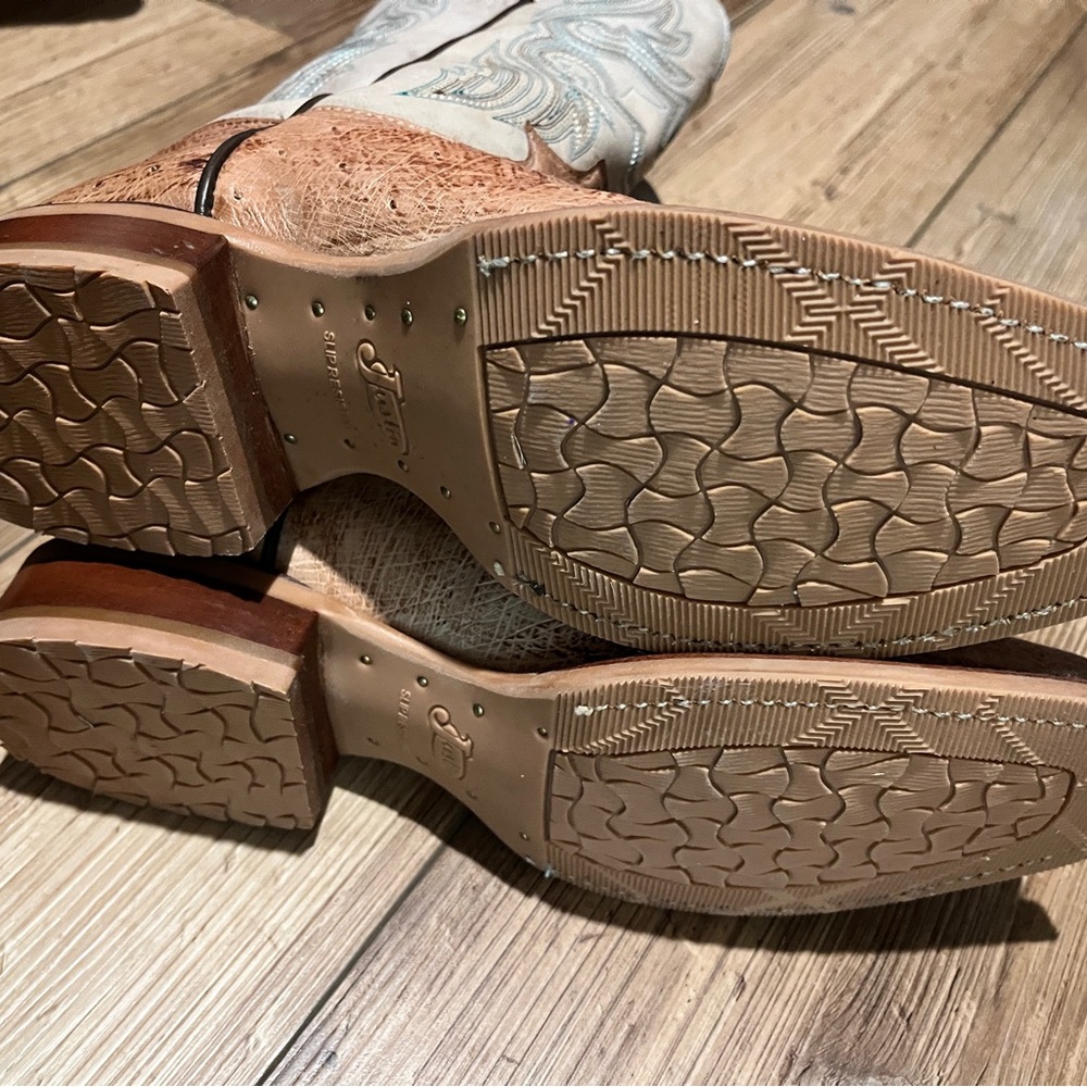 JUSTIN BOOTS WOMENS TAN SMOOTH OSTRICH WESTERN BOOTS SQUARE TOE SIZE 10 LIKE NEW - Picture 5 of 8
